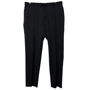 Pronto Uomo Dress Pants Mens 36 Measures 36X32 Black Wool Slacks Flat Front